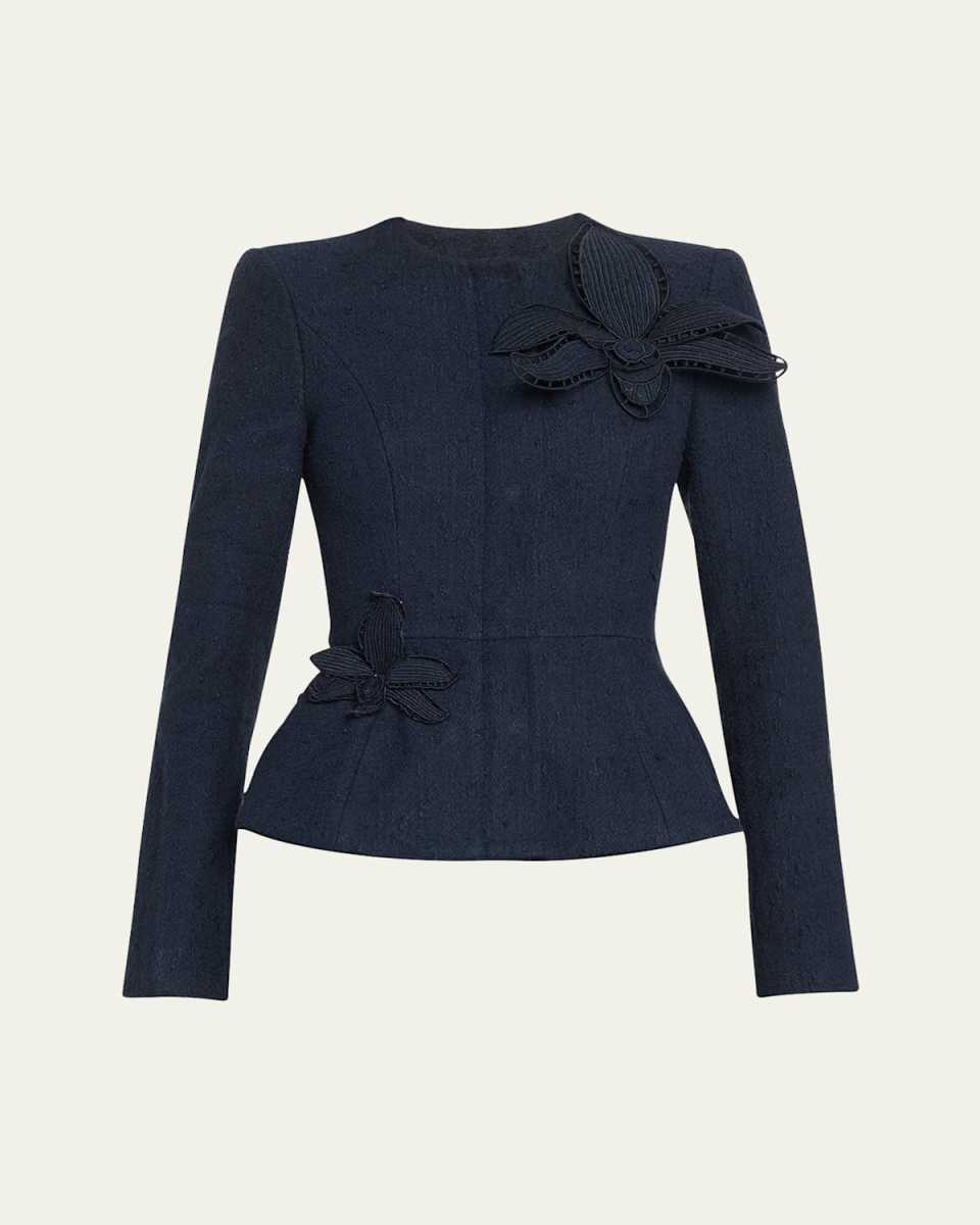 Peplum Orchid Applique Wool Tweed Jacket